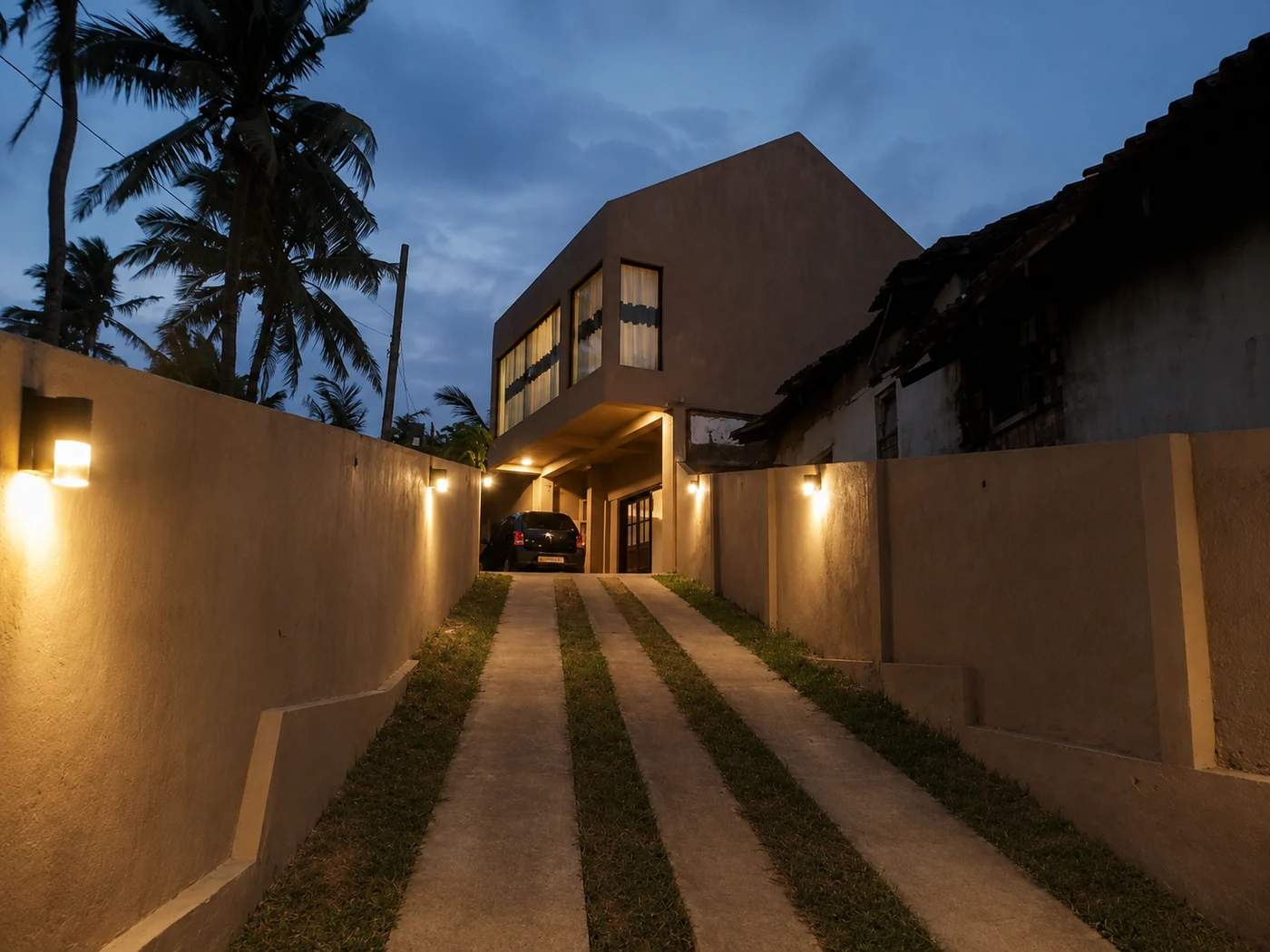 Villa Yuvin evening exterior